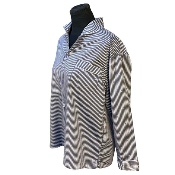 Petti Pranc Pajamas Set Size L Blue & White Stripe Button Front Top & Pants - Picture 5 of 15